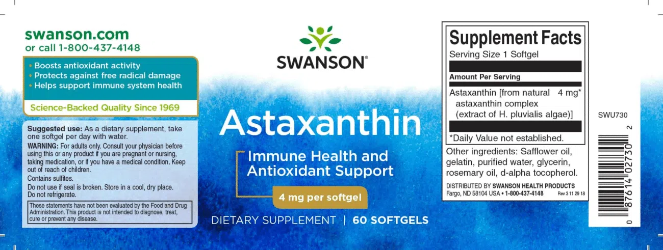 Swanson Astaxanthin kapszula - 60db 2 Swanson Astaxanthin kapszula - 60db - Image 2
