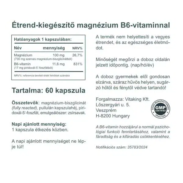 Vitaking Magnézium Biszglicinát + P5P (B6-vitamin) kapszula - 60db 2 Vitaking Magnézium Biszglicinát + P5P (B6-vitamin) kapszula - 60db - Image 2