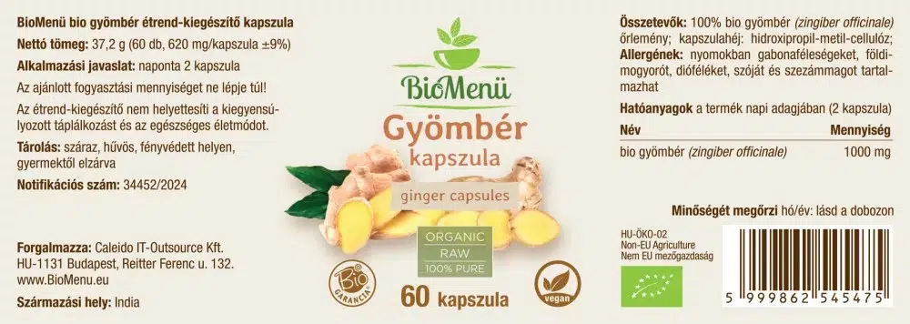 Biomenü Bio Gyömbér kapszula - 60db 2 Biomenü Bio Gyömbér kapszula - 60db - Image 2