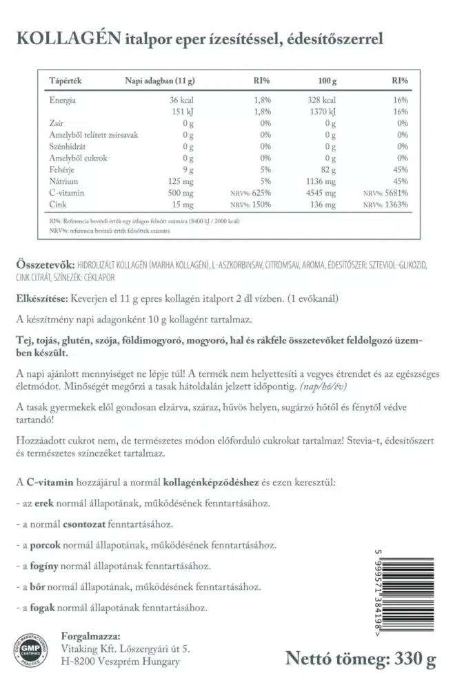 Vitaking Kollagén Eper ízű italpor - 330g 2 Vitaking Kollagén Eper ízű italpor - 330g - Image 2