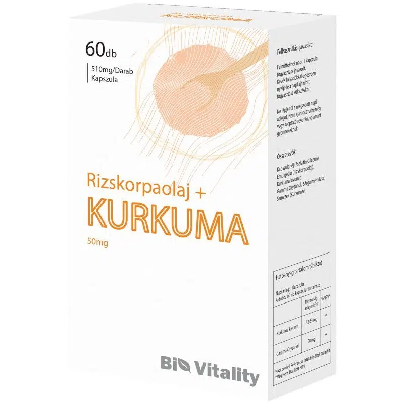 Bio Vitality Kurkuma+rizskorpaolaj lágyzselatin kapszula - 60db 1 Bio Vitality Kurkuma+rizskorpaolaj lágyzselatin kapszula - 60db