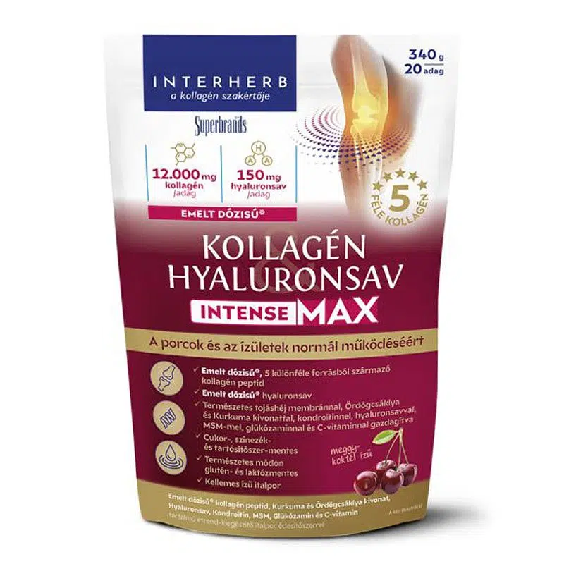Interherb Kollagén & Hialuronsav Intense Max porcépítő meggy-koktél ízű italpor - 340g 1 Interherb Kollagén & Hialuronsav Intense porcépítő meggy-koktél ízű italpor - 340g