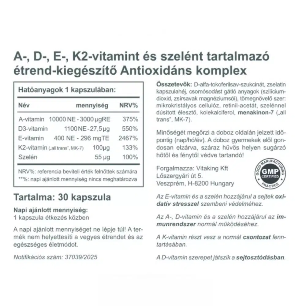 Vitaking Antioxidáns Komplex kapszula - 30db 2 Vitaking Antioxidáns Komplex kapszula - 30db - Image 2