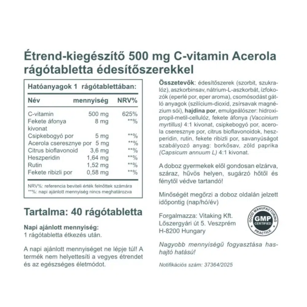 Vitaking C-500 Acerola epres rágótabletta - 40db 2 Vitaking C-500 Acerola epres rágótabletta - 40db - Image 2