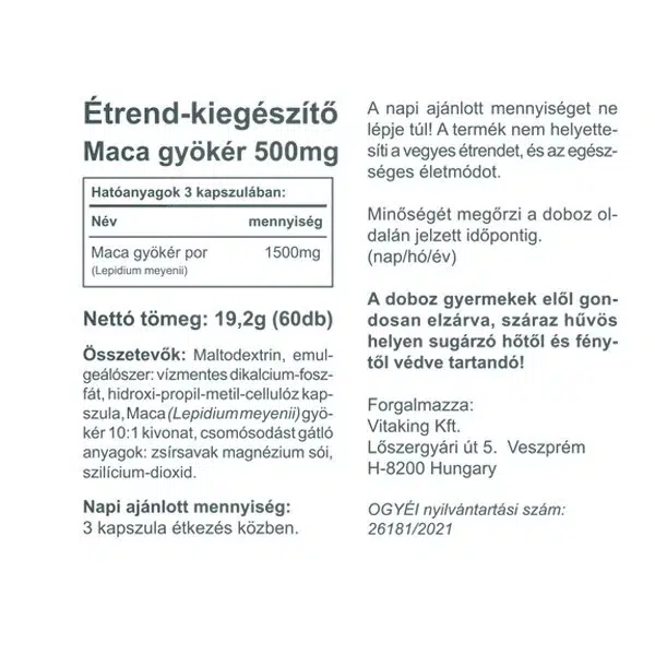 Vitaking Maca 500mg kapszula - 60db 2 Vitaking Maca 500mg kapszula - 60db - Image 2
