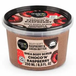 Organic Shop ''Csokis málna'' Puhító testradír málnával és kakaóvajjal - 250ml