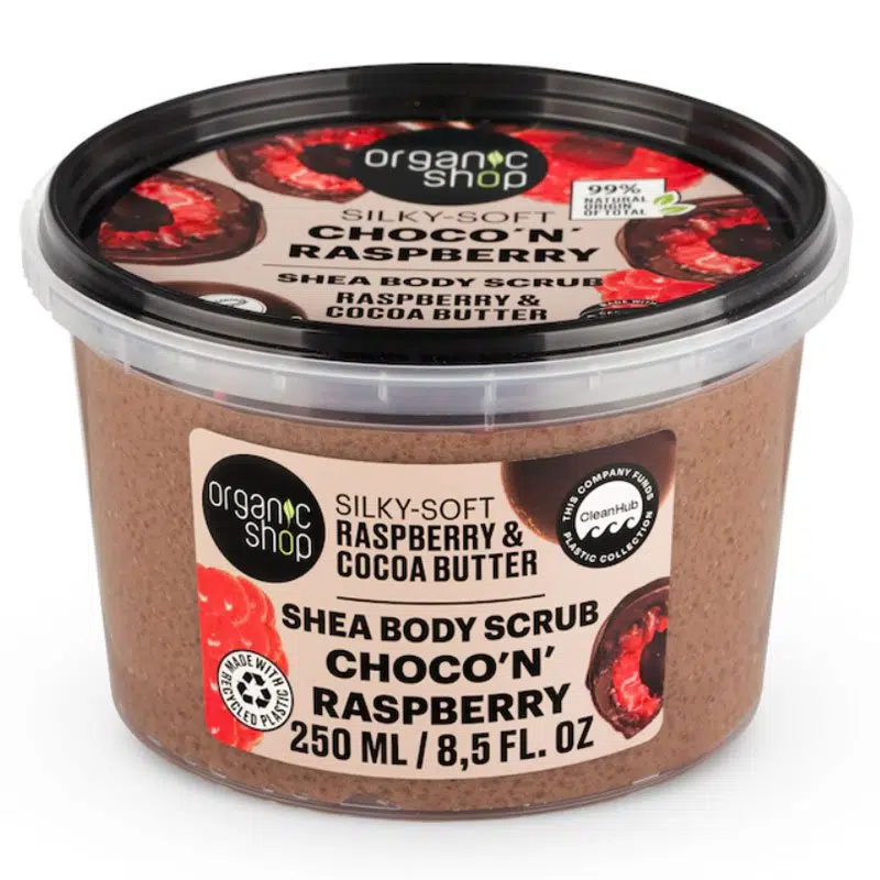 Organic Shop ''Csokis málna'' Puhító testradír málnával és kakaóvajjal - 250ml 1 Organic Shop ''Csokis málna'' Puhító testradír málnával és kakaóvajjal - 250ml