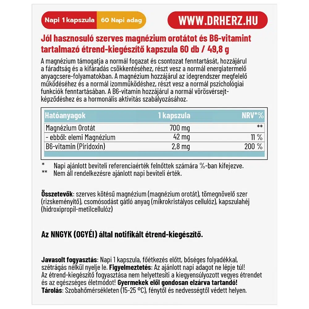 Dr. Herz Magnézium Orotát+B6-vitamin kapszula - 60db 2 Dr. Herz Magnézium Orotát+B6-vitamin kapszula - 60db - Image 2