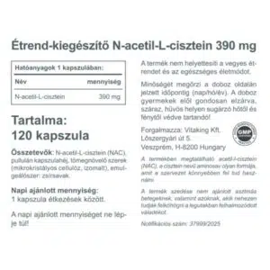 Vitaking NAC-390 N-Acetil L-Cisztein immunerősítő és nyákoldó kapszula - 120db 3 Vitaking NAC-390 N-Acetil L-Cisztein immunerősítő és nyákoldó kapszula - 120db - Image 2