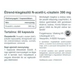 Vitaking NAC-390 N-Acetil L-Cisztein immunerősítő és nyákoldó kapszula - 60db 3 Vitaking NAC-390 N-Acetil L-Cisztein immunerősítő és nyákoldó kapszula - 60db - Image 2