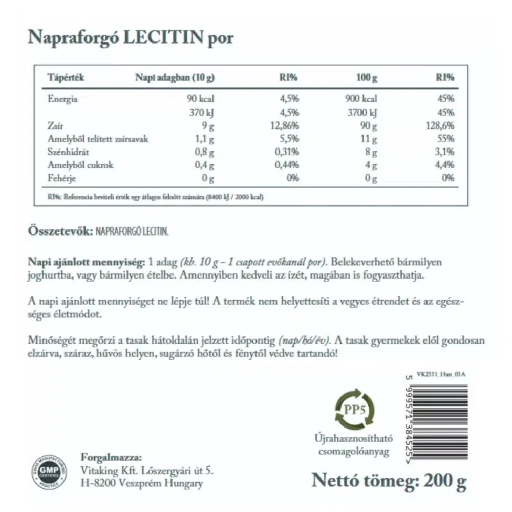 Vitaking Napraforgó Lecitin TASAKOS - 200g 2 Vitaking Napraforgó Lecitin TASAKOS - 200g - Image 2