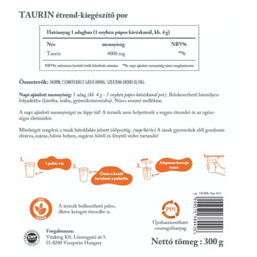Vitaking Taurin TASAKOS italpor - 300g 2 Vitaking Taurin TASAKOS italpor - 300g - Image 2