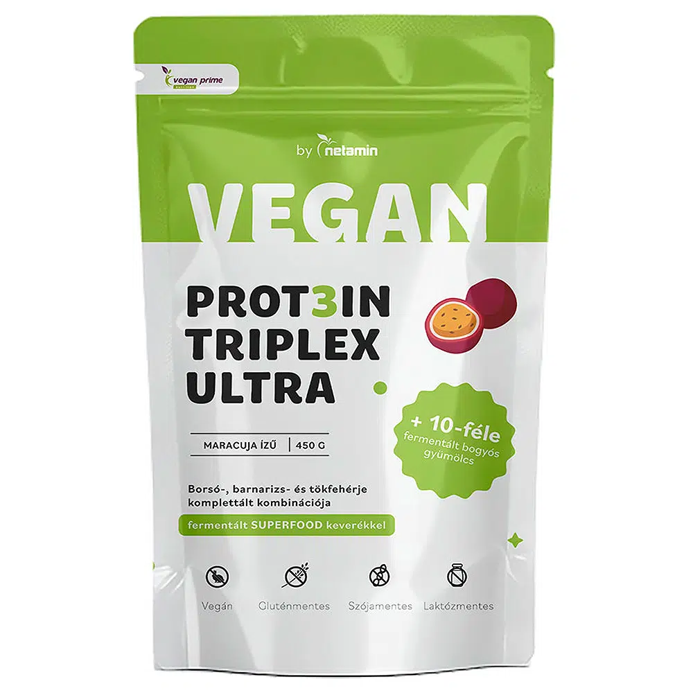 Netamin Vegan Prot3in Triplex Ultra maracuja ízű fehérjepor Superfood keverékkel - 450g 1 Netamin Vegan Prot3in Triplex Ultra maracuja ízű fehérjepor Superfood keverékkel - 450g