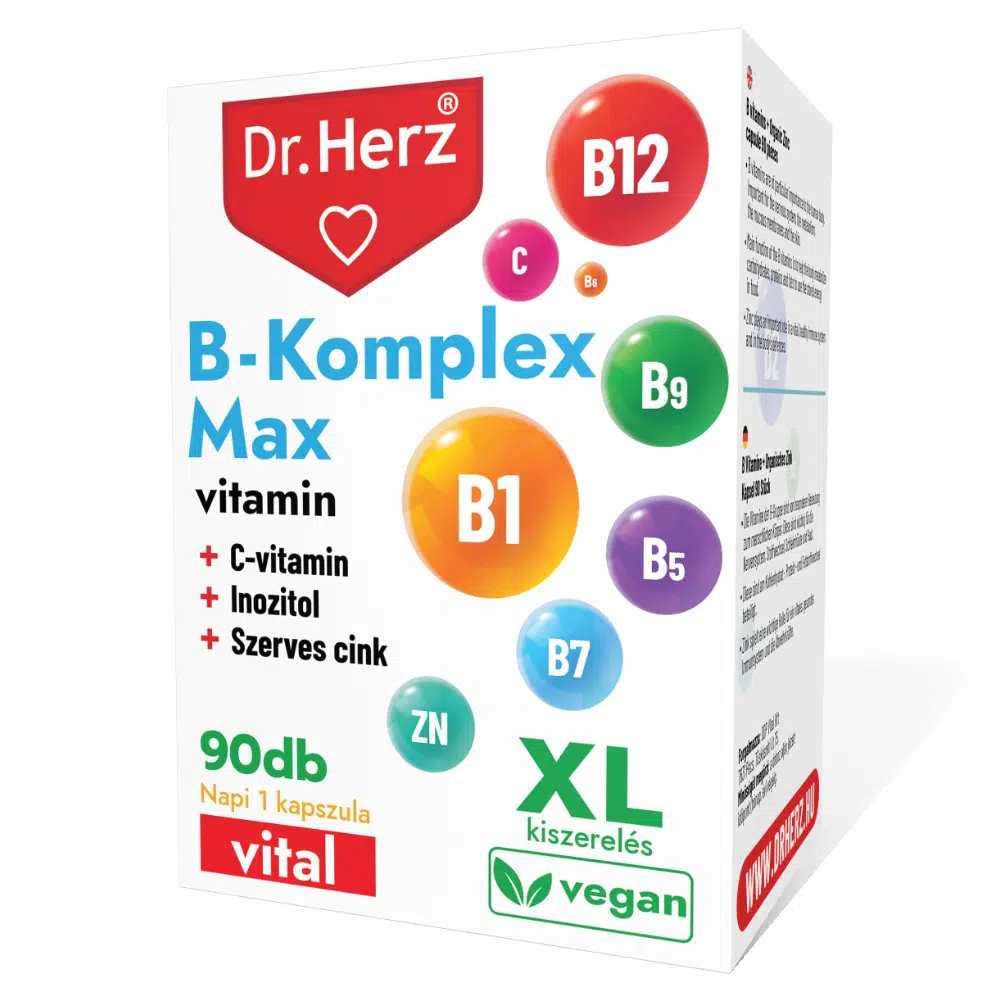 Dr. Herz B-Komplex Max+C-vitamin+Inozitol+Szerves Cink XL kapszula - 90db 1 Dr. Herz B-Komplex Max+C-vitamin+Inozitol+Szerves Cink XL kapszula - 90db