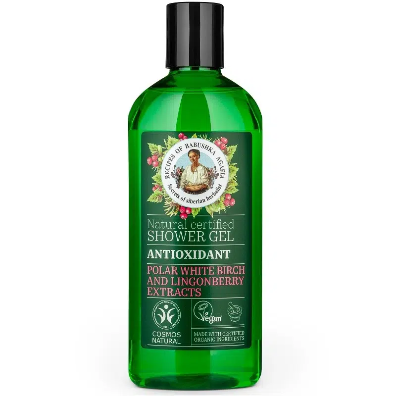 Babushka Agafia Antioxidáns tusfürdő gél sarki fehérnyír- és vörösáfonya-kivonattal 260ml 1 Babushka Agafia Antioxidáns tusfürdő gél sarki fehérnyír- és vörösáfonya-kivonattal 260ml