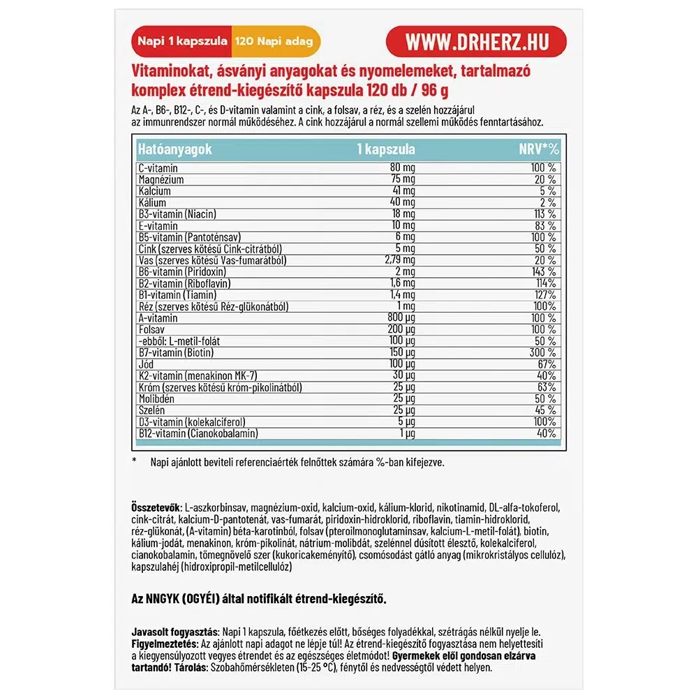 Dr. Herz A-Z multivitamin Komplex XXL kapszula - 120db 2 Dr. Herz A-Z multivitamin Komplex XXL kapszula - 120db - Image 2