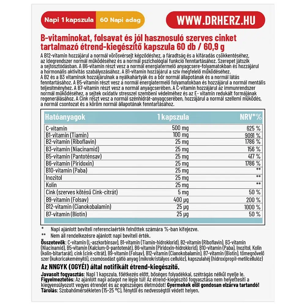 Dr. Herz B-Komplex Max+C-vitamin+Inozitol+Szerves Cink XL kapszula - 90db 2 Dr. Herz B-Komplex Max+C-vitamin+Inozitol+Szerves Cink XL kapszula - 90db - Image 2