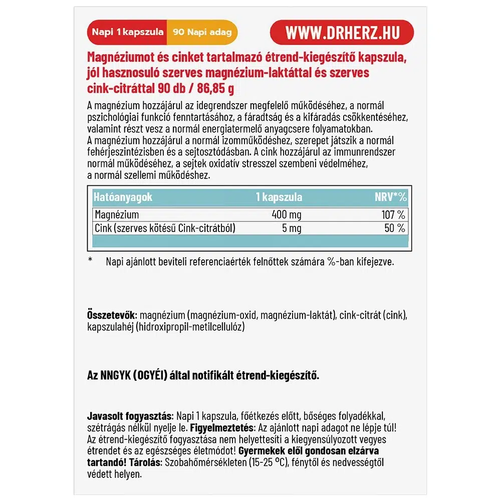 Dr. Herz Magnézium Supra 400mg + Szerves Cink XL kapszula - 90db 2 Dr. Herz Magnézium Supra 400mg + Szerves Cink XL kapszula - 90db - Image 2