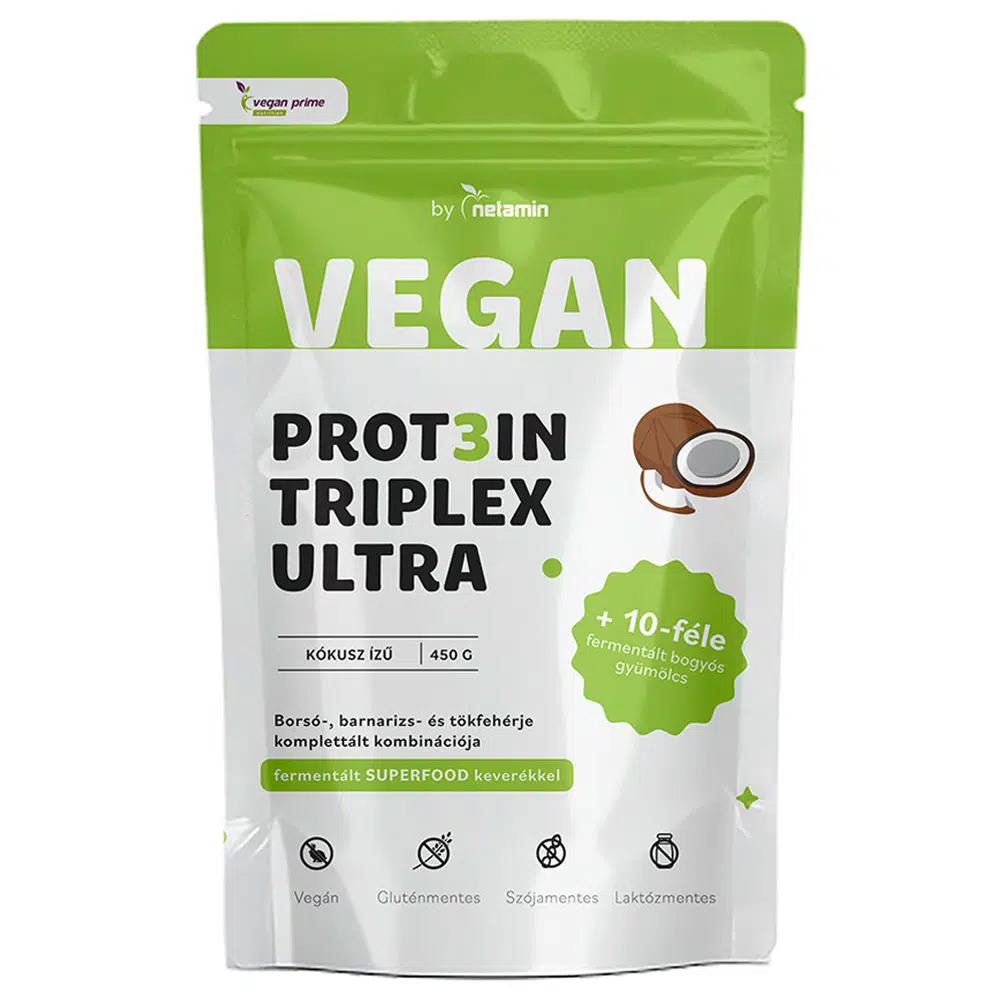 Netamin Vegan Prot3in Triplex Ultra kókusz ízű fehérjepor Superfood keverékkel - 450g 1 Netamin Vegan Prot3in Triplex Ultra kókusz ízű fehérjepor Superfood keverékkel - 450g