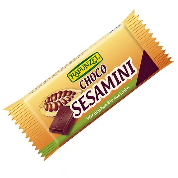 Rapunzel BIO Csokoládés szezámszelet 27g 1 Rapunzel BIO Csokoládés szezámszelet 27g