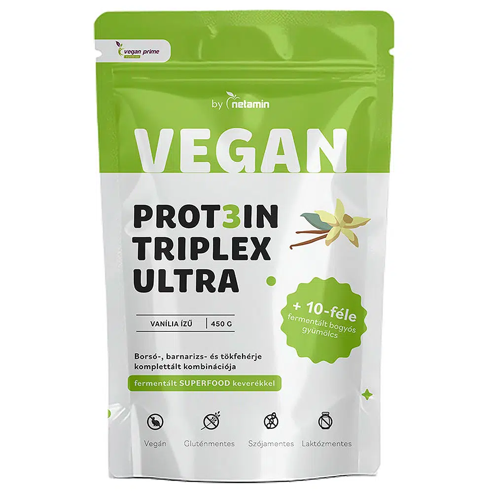 Netamin Vegan Prot3in Triplex Ultra vanília ízű fehérjepor Superfood keverékkel - 450g 1 Netamin Vegan Prot3in Triplex Ultra vanília ízű fehérjepor Superfood keverékkel - 450g