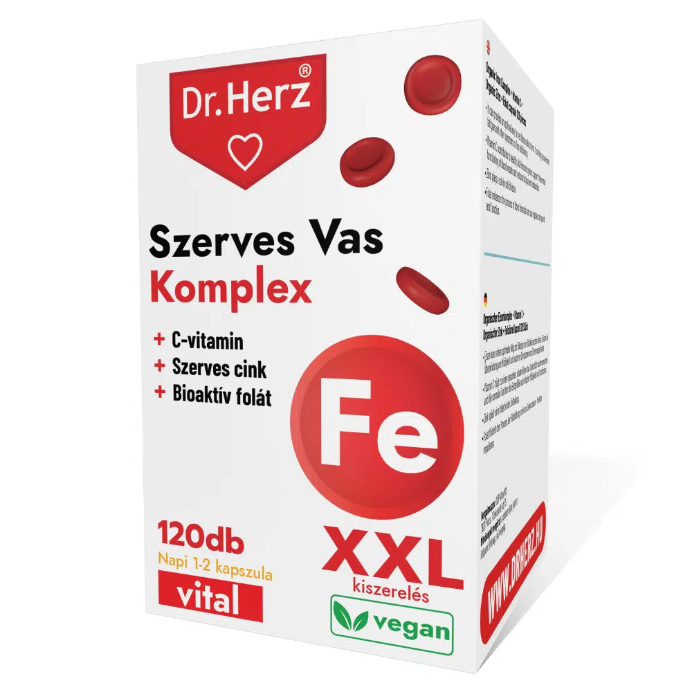 Dr. Herz Szerves Vas komplex+C-vitamin+Szerves Cink+Folát XXL kapszula - 120db 1 Dr. Herz Szerves Vas komplex+C-vitamin+Szerves Cink+Folát XXL kapszula - 120db