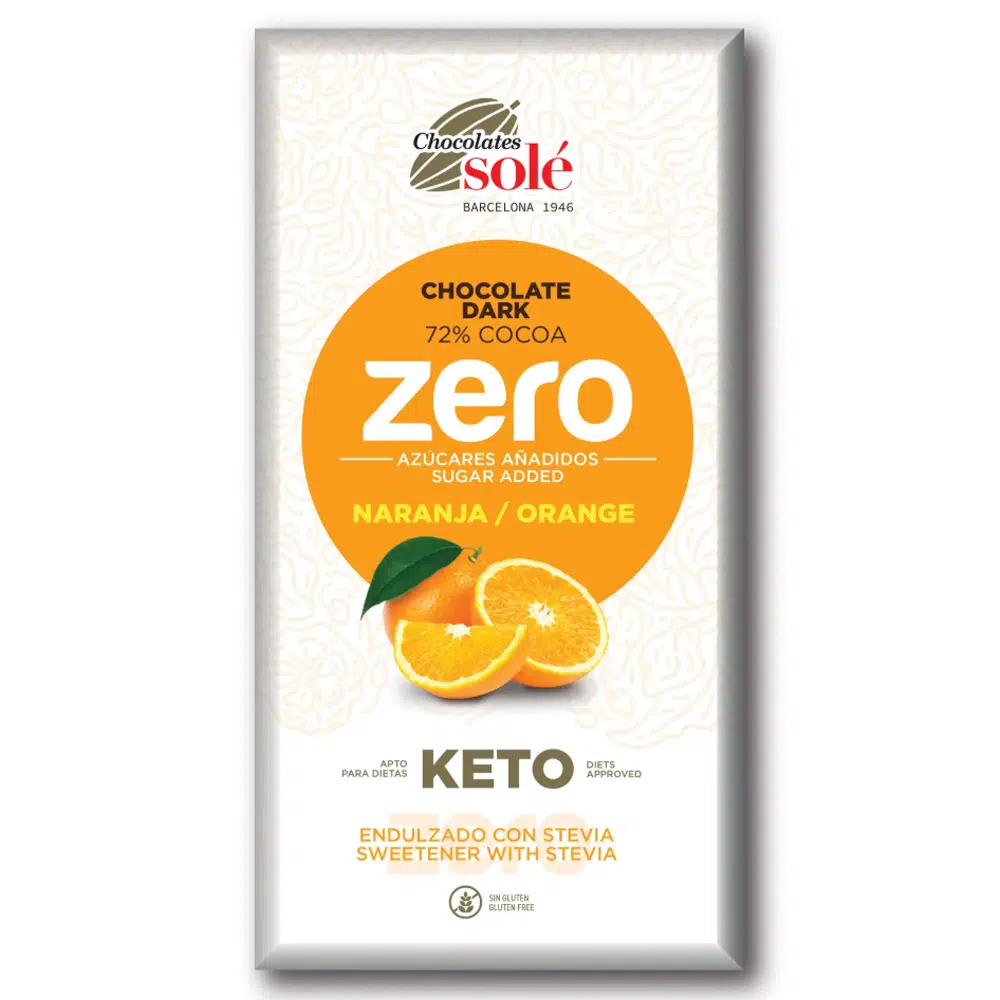 Chocolates Solé ZERO Cukormentes 72% Narancsos Étcsokoládé - 100g 1 Chocolates Solé ZERO Cukormentes 72% Narancsos Étcsokoládé - 100g