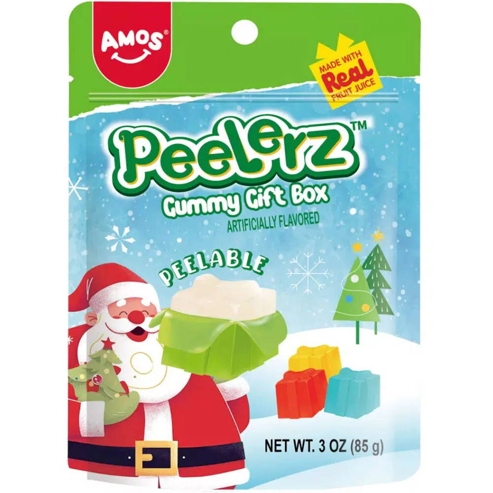 Amos PEELERZ Hámozható vegyes gyümölcsízű karácsonyi gumicukor - 85g 1 Amos PEELERZ Hámozható vegyes gyümölcsízű karácsonyi gumicukor - 85g