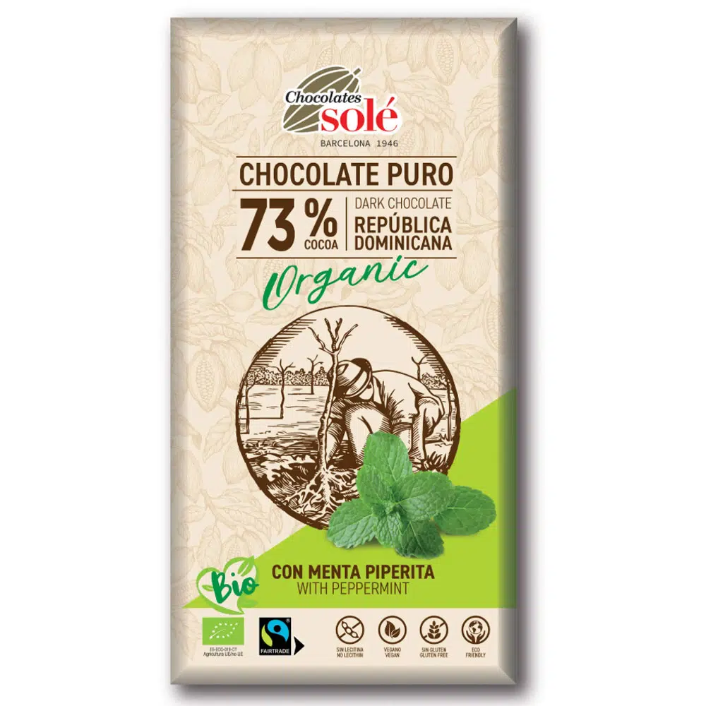 Chocolates Solé 73% Bio Mentás Étcsokoládé - 100g 1 Chocolates Solé 73% Bio Mentás Étcsokoládé - 100g
