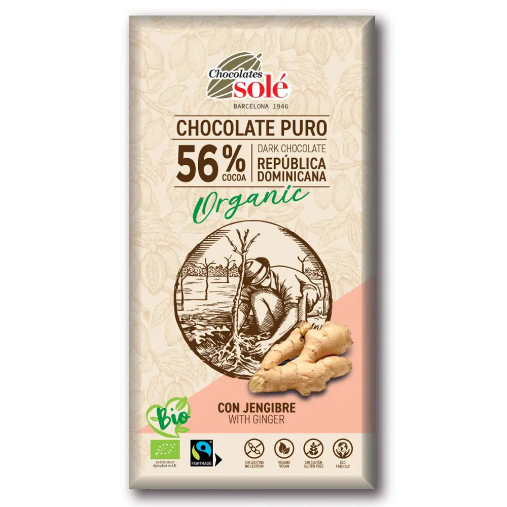 Chocolates Solé 56% Bio Gyömbéres Étcsokoládé - 100g 1 Chocolates Solé 56% Bio Gyömbéres Étcsokoládé - 100g