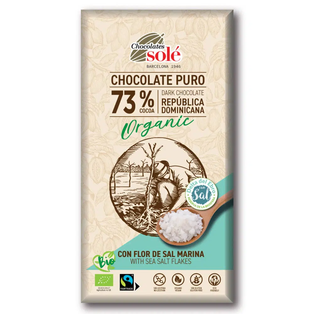Chocolates Solé 73% Bio Tengeri Sópelyhes Étcsokoládé -100g 1 Chocolates Solé 73% Bio Tengeri Sópelyhes Étcsokoládé -100g