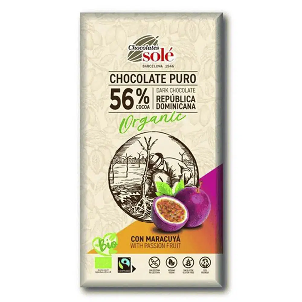 Chocolates Solé 56% Bio Maracujás Étcsokoládé - 100g 1 Chocolates Solé 56% Bio Maracujás Étcsokoládé - 100g