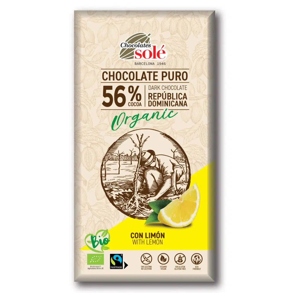 Chocolates Solé 56% Bio Citromos Étcsokoládé - 100g 1 Chocolates Solé 56% Bio Citromos Étcsokoládé - 100g