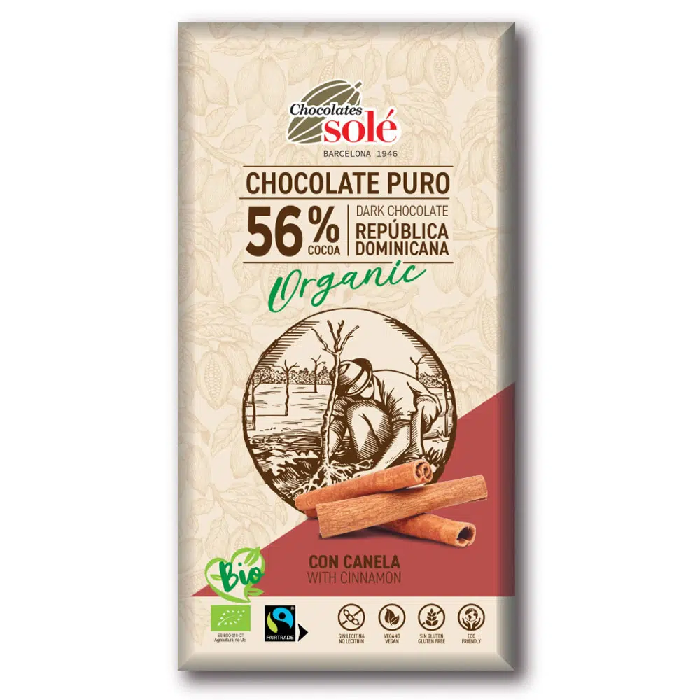 Chocolates Solé 56% Bio Fahéjas Étcsokoládé - 100g 1 Chocolates Solé 56% Bio Fahéjas Étcsokoládé - 100g