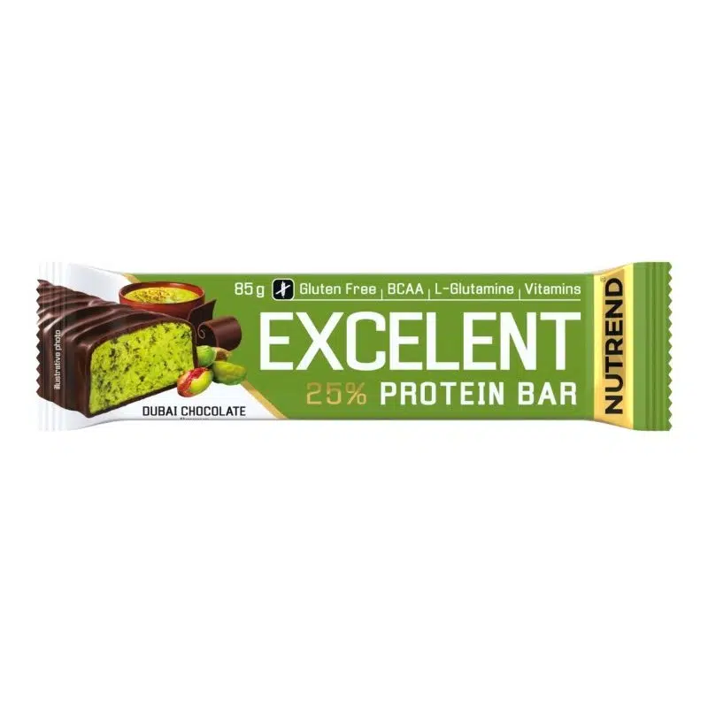 NUTREND Excelent 25% protein bar-fehérje szelet Dubai Chocolate - 85g 1 NUTREND Excelent 25% protein bar-fehérje szelet Dubai Chocolate 85g