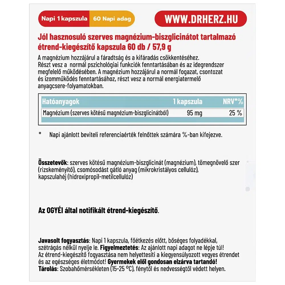 Dr. Herz Magnézium-Biszglicinát kapszula - 60db 2 Dr. Herz Magnézium-Biszglicinát kapszula - 60db - Image 2
