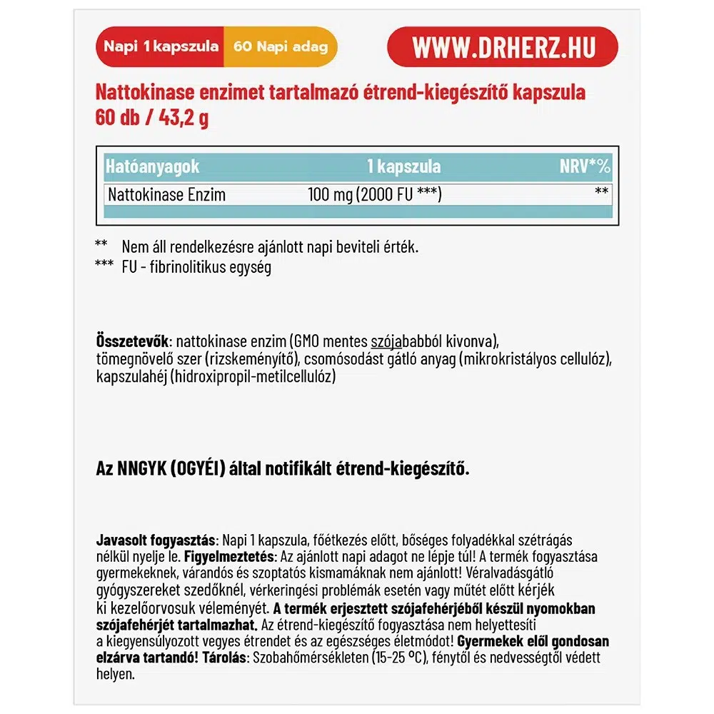 Dr. Herz Nattokináz Enzim kapszula - 60db 2 Dr. Herz Nattokináz Enzim kapszula - 60db - Image 2