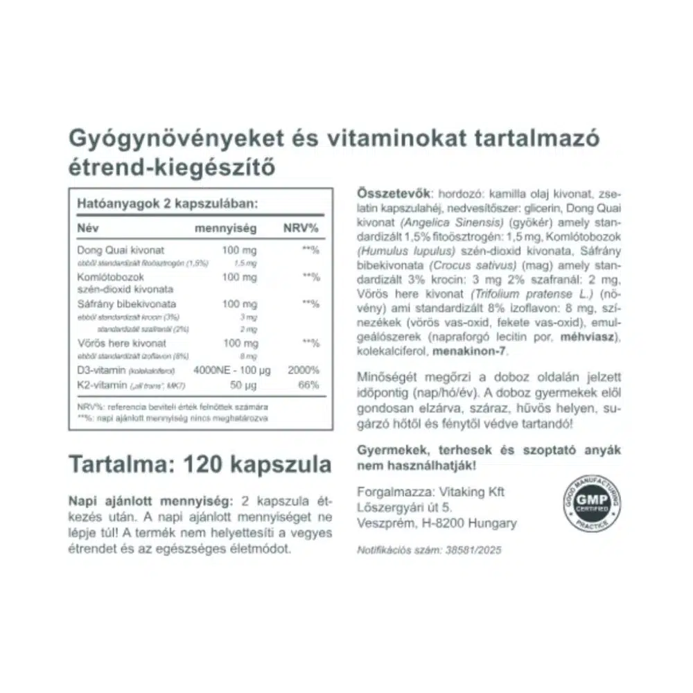 Vitaking Gyógynövény Komplex 50+ nőknek kapszula - 120db 2 Vitaking Gyógynövény Komplex 50+ nőknek kapszula - 120db - Image 2