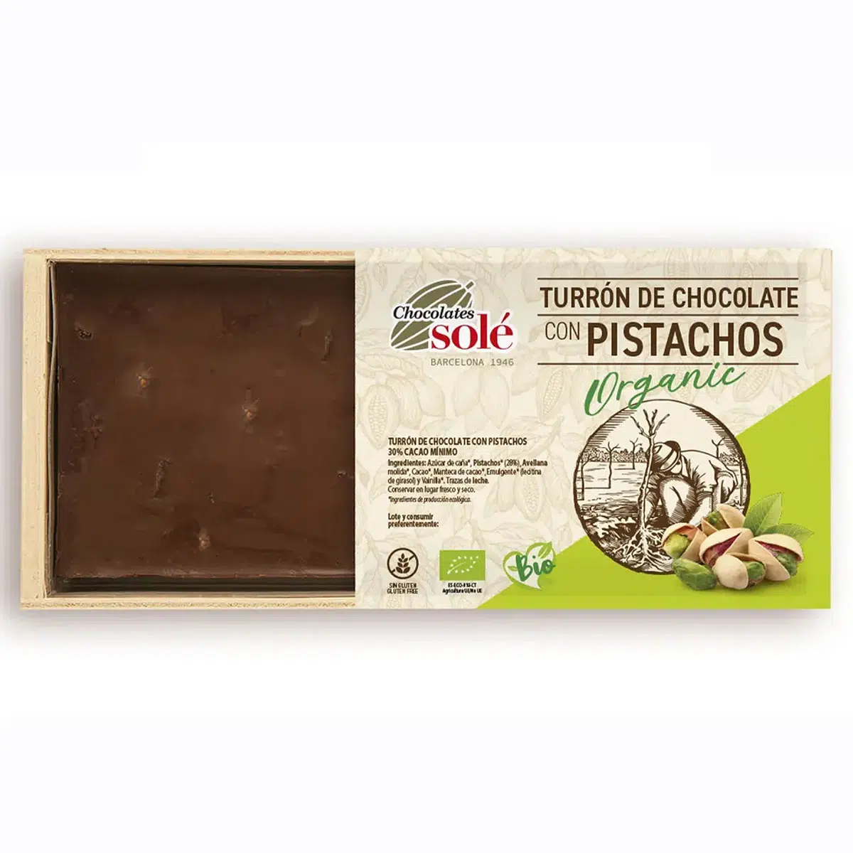 Chocolates Solé Bio csokoládés Nugát pisztáciával - 200g 1 Chocolates Solé Bio csokoládés Nugát pisztáciával - 200g