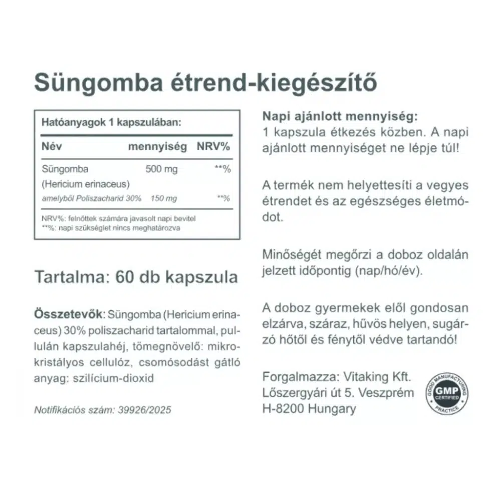 Vitaking Süngomba kapszula - 60db 2 Vitaking Süngomba kapszula - 60db - Image 2