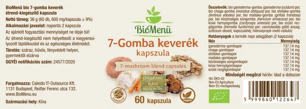 Biomenü bio 7-Gomba keverék kapszula - 60 db 2 Biomenü bio 7-Gomba keverék kapszula - 60 db - Image 2