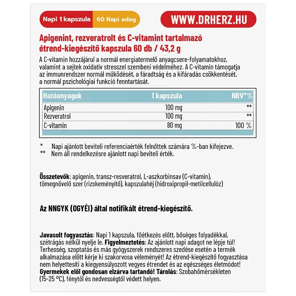 Dr. Herz Apigenin+Rezveratrol+C-vitamin kapszula - 60db 2 Dr. Herz Apigenin+Rezveratrol+C-vitamin kapszula - 60db - Image 2