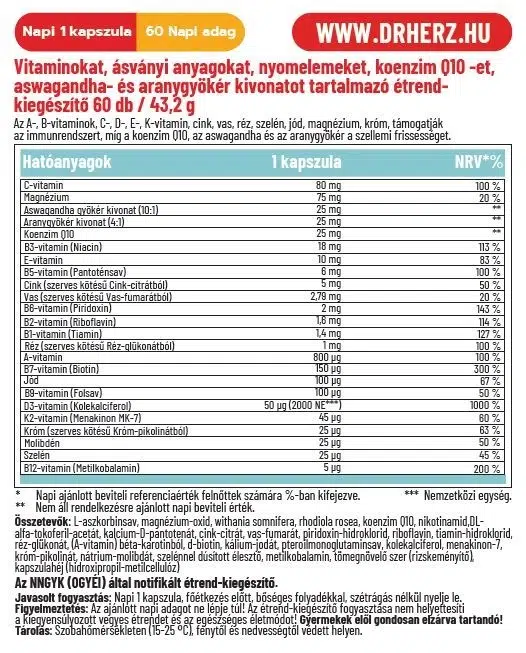 Dr. Herz Multivitamin Aktív kapszula - 60db 2 Dr. Herz Multivitamin Aktív kapszula - 60db - Image 2