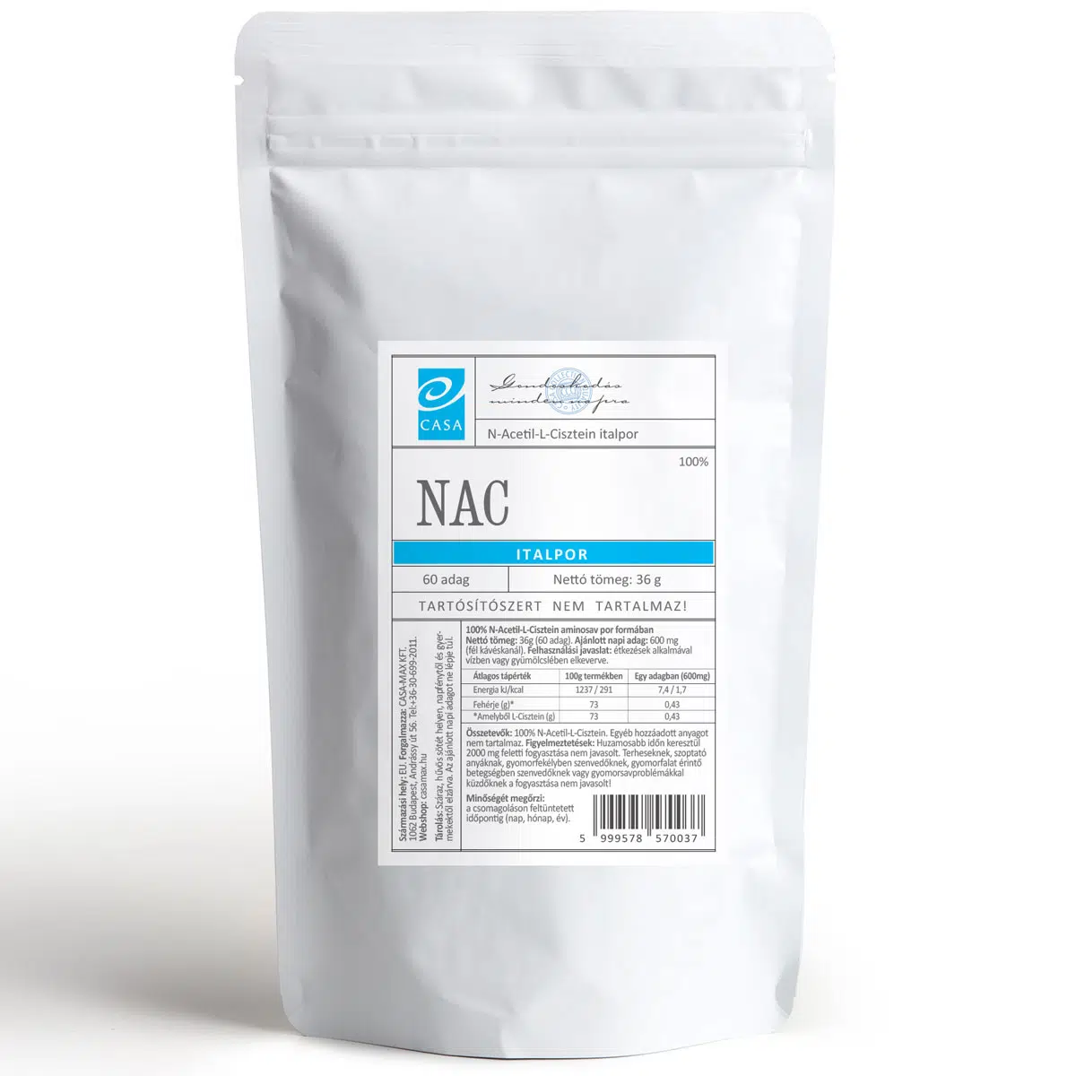 Casa N-Acetil L-Cisztein (NAC) immunerősítő és nyákoldó por - 36g 1 Casa Acetil L-Cisztein (NAC ) por 36g