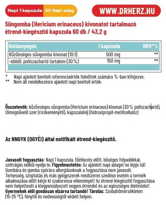 Dr. Herz Süngomba kapszula - 60db 2 Dr. Herz Süngomba kapszula - 60db - Image 2