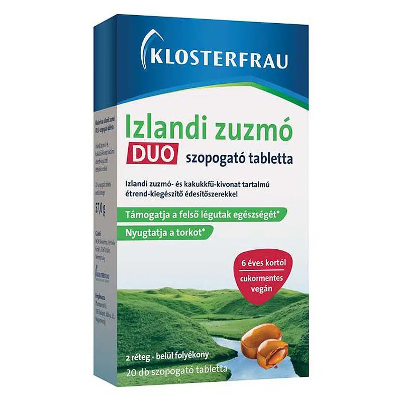 Klosterfrau Izlandi zuzmó DUO szopogató tabletta - 20db 1 Klosterfrau Izlandi zuzmó DUO szopogató tabletta - 20db