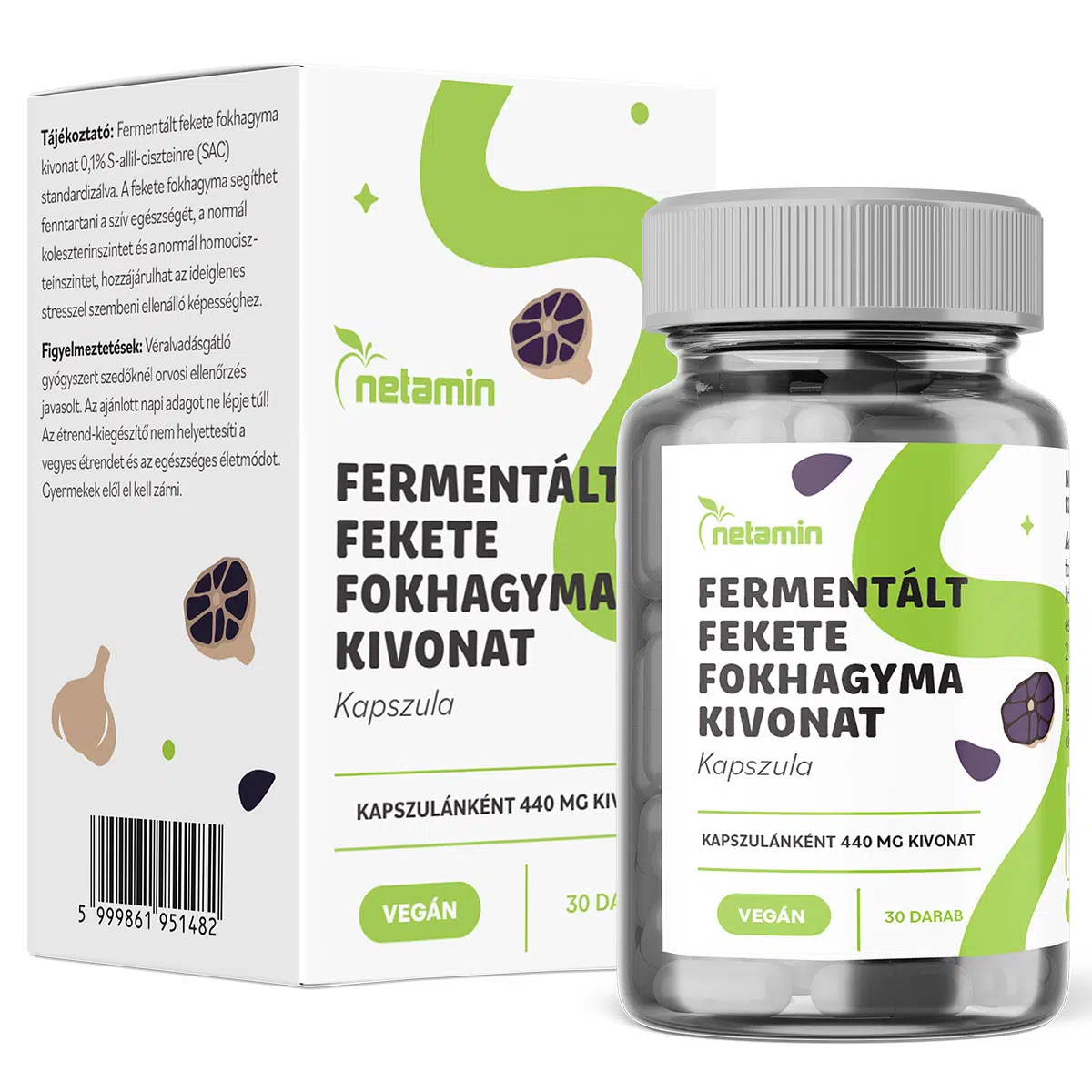 Netamin Fermentált Fekete fokhagyma kivonat kapszula - 30db 1 Netamin Fermentált Fekete fokhagyma kivonat kapszula 30db