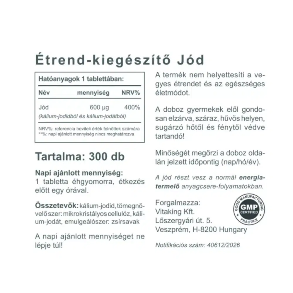 Vitaking Jódharmónia 600mcg tabletta - 300db 2 Vitaking Jódharmónia 600mcg tabletta - 300db - Image 2