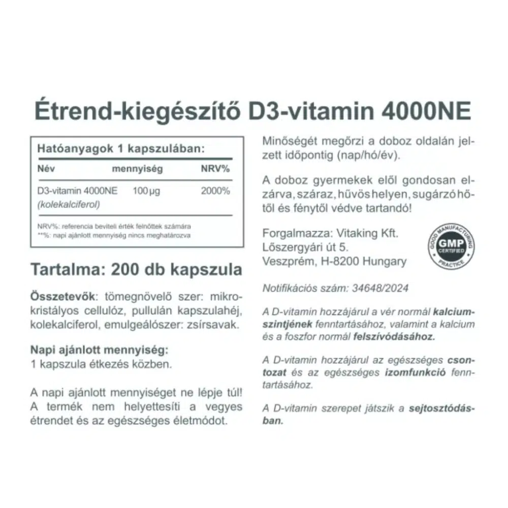 Vitaking D3-vitamin D-4000NE kapszula - 200db 2 Vitaking D3-vitamin D-4000NE kapszula - 200db - Image 2