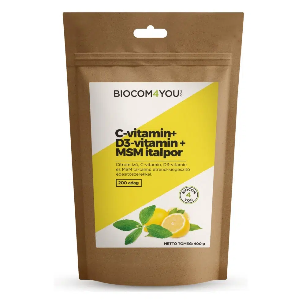 Biocom C-vitamin + D3-vitamin + MSM italpor utántöltő - 400g 1 Biocom4You C-vitamin + D3-vitamin + MSM italpor utántöltő 400g